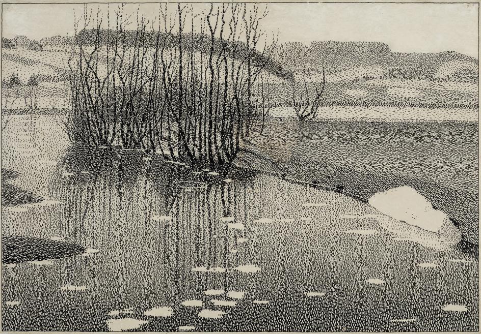 Pēteris Kalve. Upe. 1907. Papīrs, tu&scaron;a.&nbsp;LNMM kolekcija. Foto: Normunds Brasliņ&scaron;&nbsp;