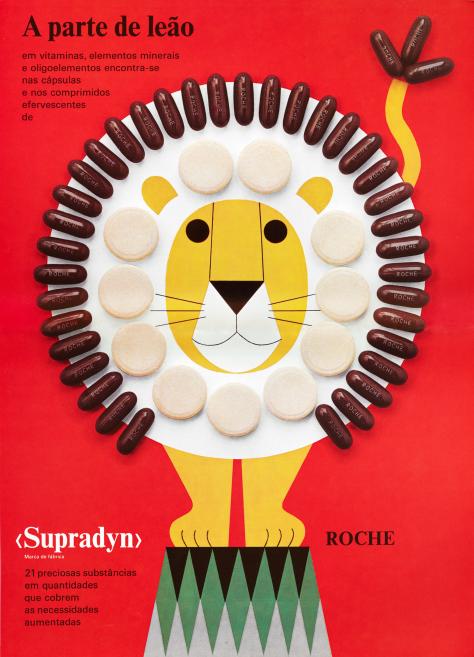 Roche grafikas departaments. Supradyn. A parte de le&atilde;o. 1967. Papīrs, ofseta druka. Roche arhīvs, Bāzele, &Scaron;veice. Publicitātes foto