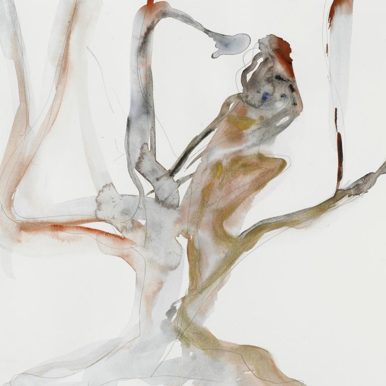 Leiko Ikemura. Meža būtne (Waldwesen). 2006.&nbsp;Papīrs, akvarelis, grafīta zīmulis, gua&scaron;a ar spīdumiem&nbsp;&nbsp;32,5 x 39,5 cm. Floransas un Daniela Gerlēnu kolekcijas dāvinājums, 2014. &nbsp;Pompidū centra kolekcija &copy; Adagp, Paris, 2026. Foto &copy; Centre Pompidou, MNAM-CCI/ Philippe Migeat /Dist. GrandPalaisRmn