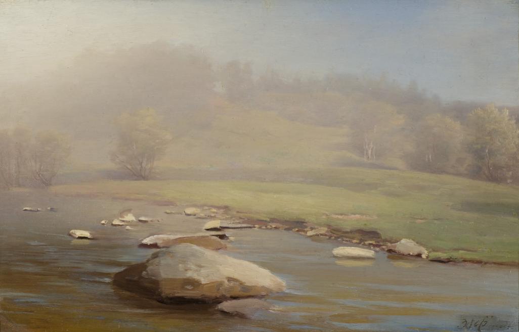 Jūlijs Feders (1838&ndash;1909). Rīta migla Koknesē. Ap 1900. Kartons, eļļa. LNMM kolekcija. Foto: Normunds Brasliņ&scaron;