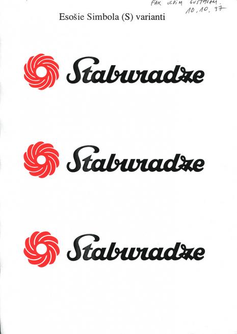 Egils Mednis. Skices &ldquo;Staburadze&rdquo; logotipam. 1997. Egila Medņa personīgais arhīvs.Publicitātes attēls. Ilustrācija Dārtas Grudules lekcijai