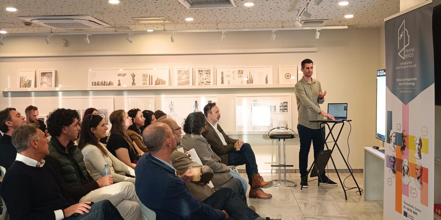 Participants of the “Talking Heads: Conversation with the Art of the Past” workshop discussing the ethical and responsible use of technology in Thessaloniki, Greece.