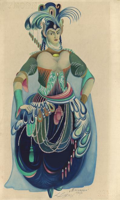 Ludolfs Liberts. Scheherazade. Costume design for the ballet The Raja&rsquo;s Dream of Anna Pavlova&rsquo;s ballet company. Unrealised. 1927. Watercolour, tempera, silver, gold and bronze on paper and cardboard. Collection of the Latvian National Museum of Literature and Music, Riga. Publicity image