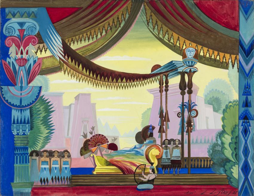 Ludolfs Liberts. Set design for Giuseppe Verdi&rsquo;s opera Aida (premiere at the Kaunas State Theatre 10.11.1926, director Nikolai Tikhomirov, conductor Mykolas Buk&scaron;a). 1926. Gouache on cardboard. Collection of the Latvian National Museum of Art, Riga. Publicity image