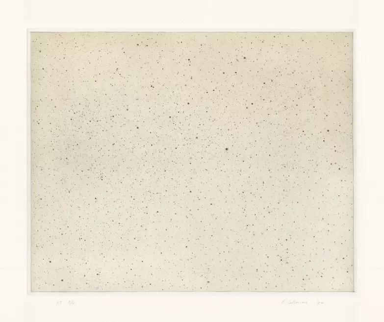 Fine black-and-white graphic with countless small dots resembling a star-filled sky.