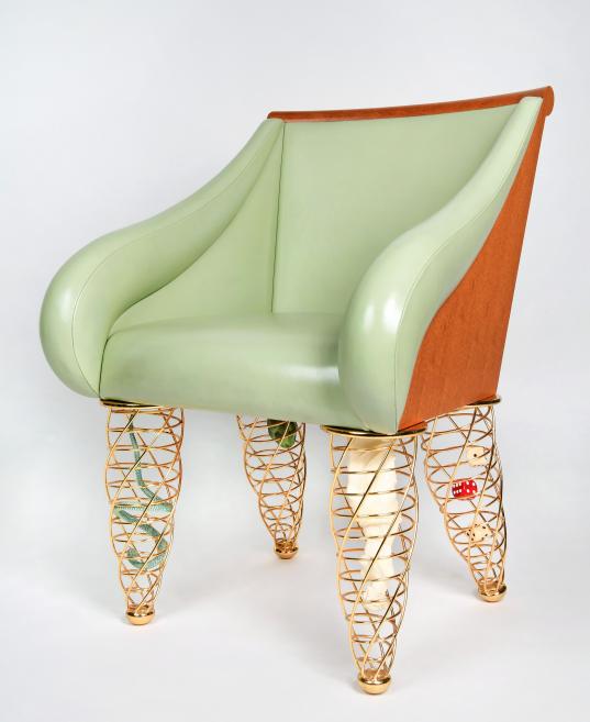 Sylvain Dubuisson (b. 1946). Ing&eacute;nue Suite. Armchair. 1991. Painted leather; lacquered steel; metal; synthetic resin. Mobilier National collection. Photo: Isabelle Bideau.