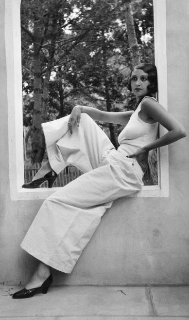 Romanian model Ren&eacute;e Perle in the resort of Juan-les-Pins. May 1930. Photo: Jacques Henri Lartigue. Publicity photo