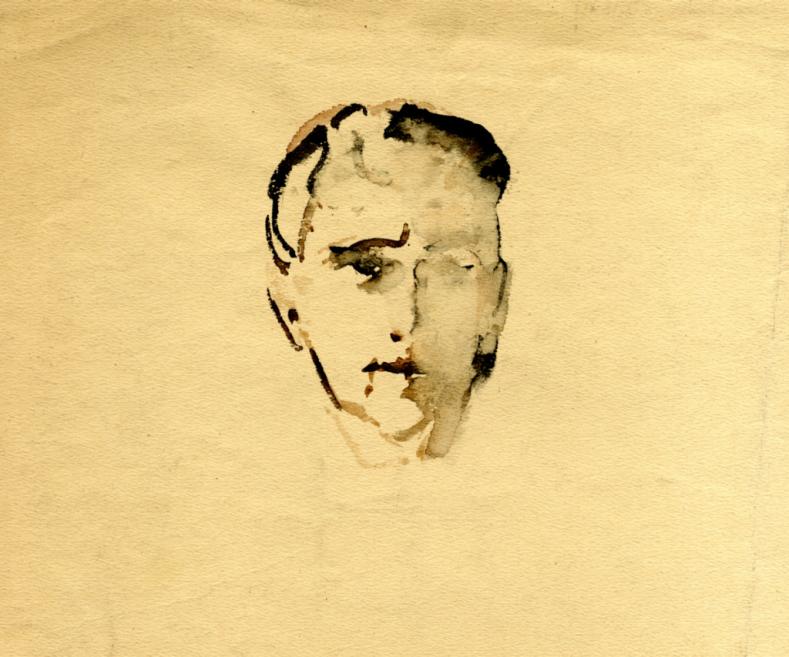 Portrait drawn with ink on paper.