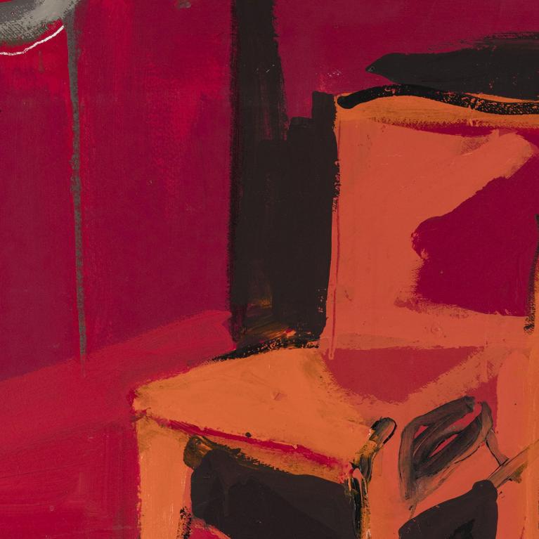 The painting depicts an orange chair.