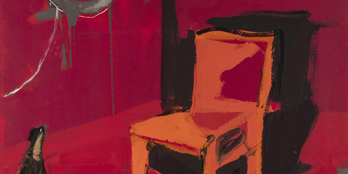 The painting depicts an orange chair.