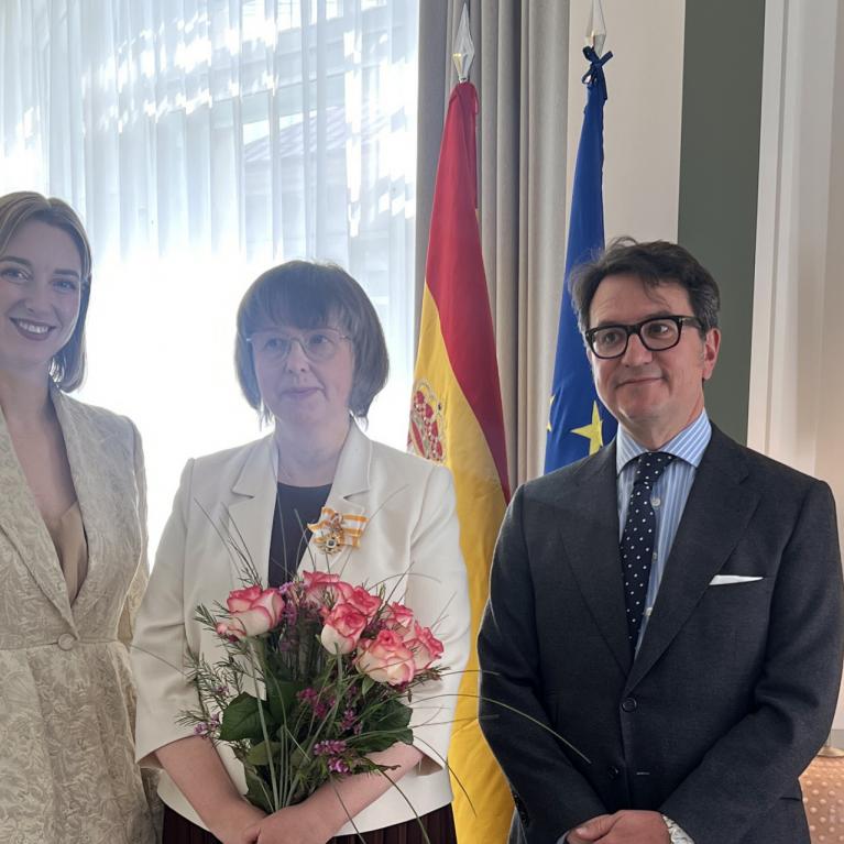 Latvijas Republikas kultūras ministre Agnese Lāce,&nbsp;Mākslas muzeja RĪGAS BIRŽA vadītāja Daiga Upeniece, Spānijas vēstnieks Latvijā V.E. Manuels Alama Oreness. Foto:&nbsp;Ilze Konevala